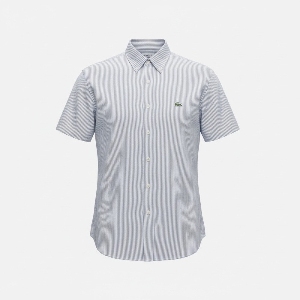 Lacoste Men's Striped Button Up Short Sleeve Shirt Size 42 (Large)